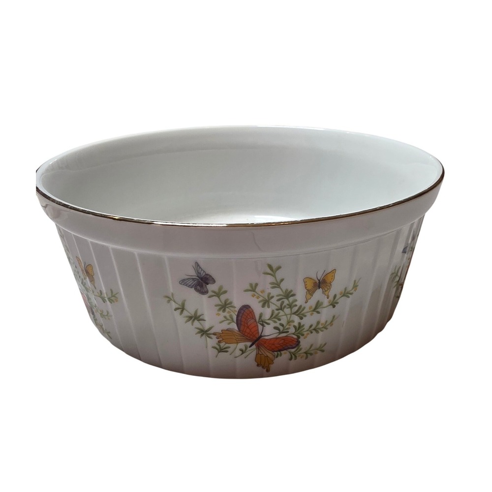 Vintage Ecstasy by Shafford Porcelain Souffle Dish Butterfly Oven-to-Table 8 H3‎